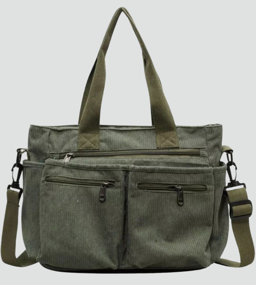 Sztruksowa damska torebka shopper na ramię z kieszeniami