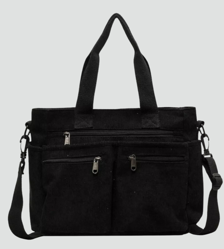 Sztruksowa damska torebka shopper na ramię z kieszeniami