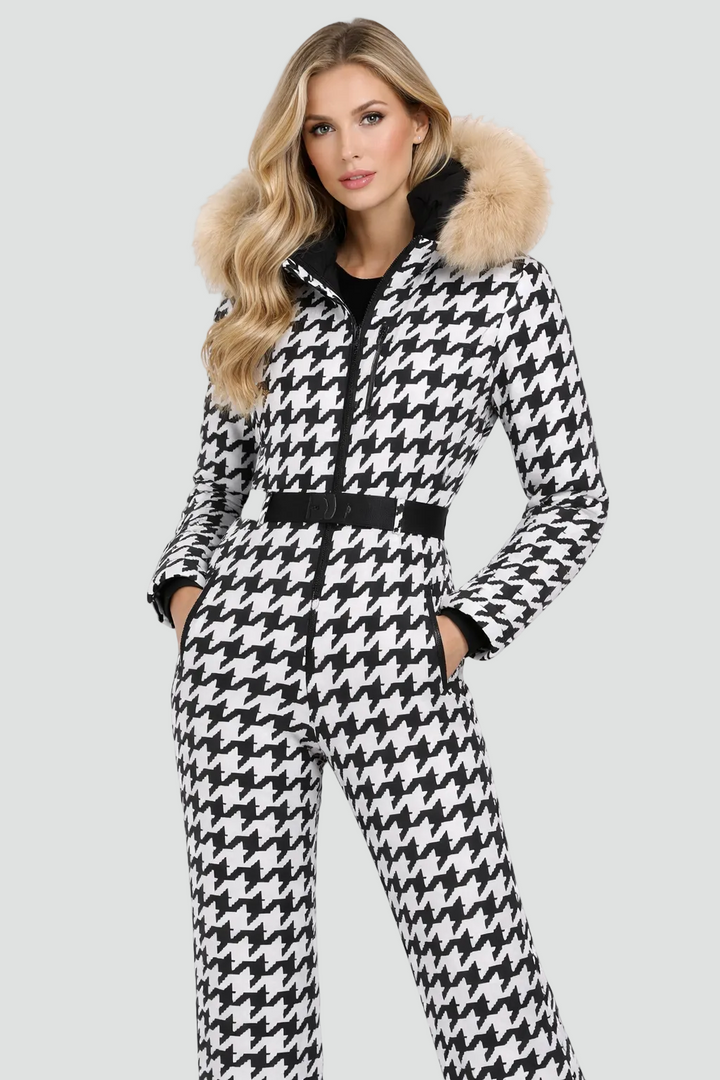 Stylowy damski kombinezon narciarski z faux fur i ochroną termiczną