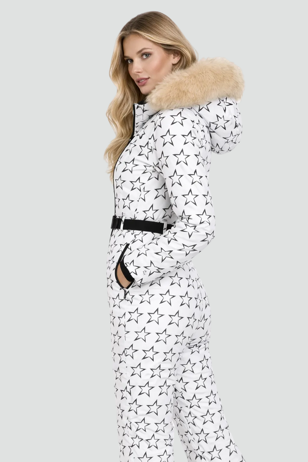 Stylowy damski kombinezon narciarski z faux fur i ochroną termiczną