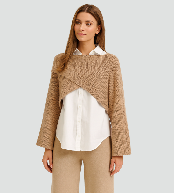 Trzyczęściowy komplet damski sweter koszula i szerokie spodnie