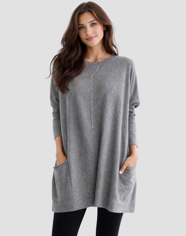 Tunika damska luźna bluzka top casual z długim rękawem