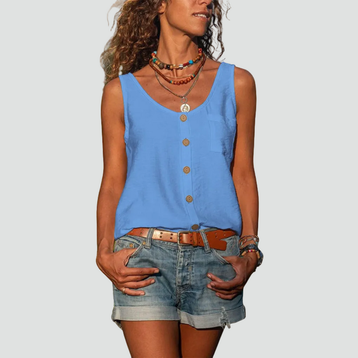 Lightweight sleeveless women's top with buttons and pocket