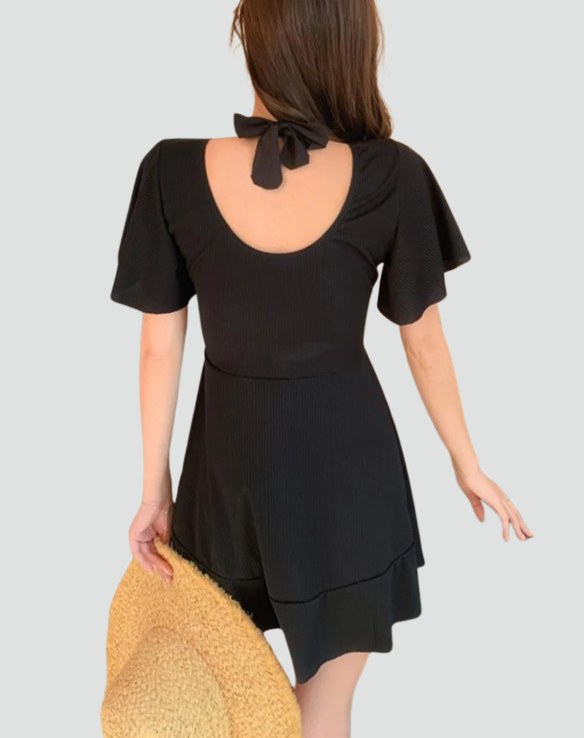 Formal mini wrap dress with ruffle and wide sleeve