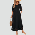 Loose women's maxi dress with 3/4 sleeves and mesh inserts