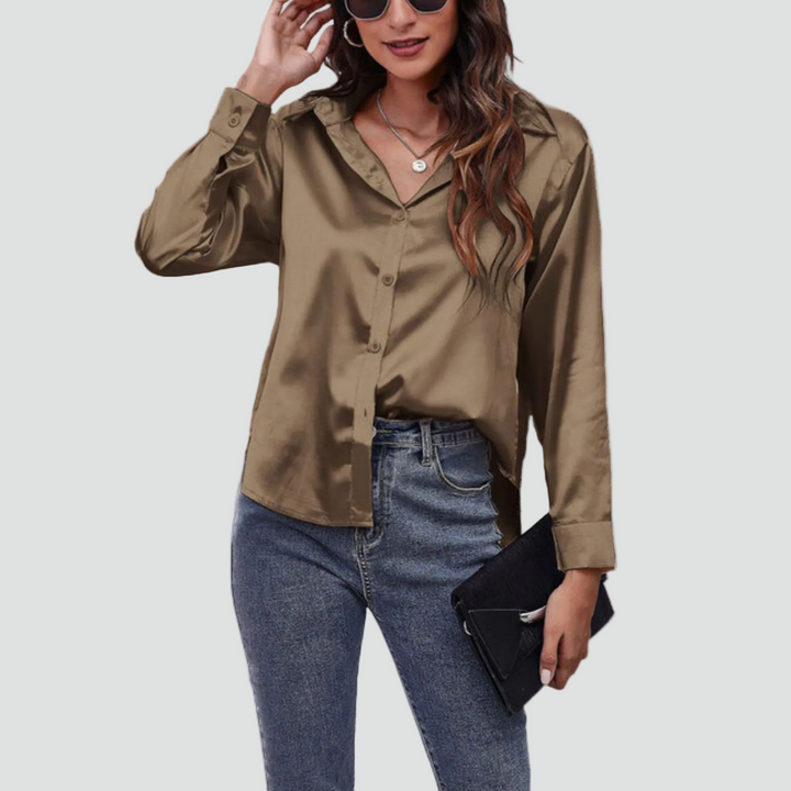 Satin blouse with long sleeves and collar