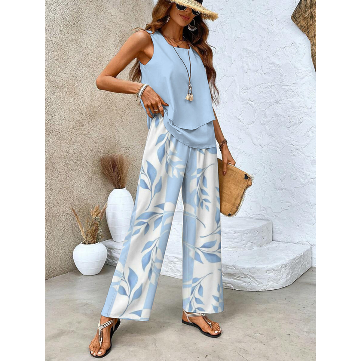 Letni damski komplet z topem i szerokimi spodniami