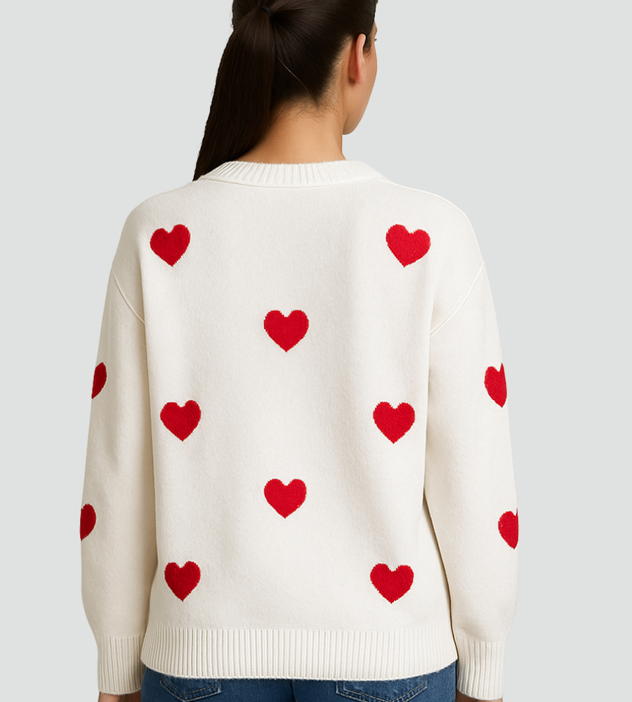 Uroczy sweter damski oversize z serduszkami