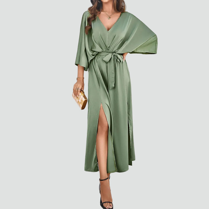Elegant women's maxi wrap dress with belt for weddings