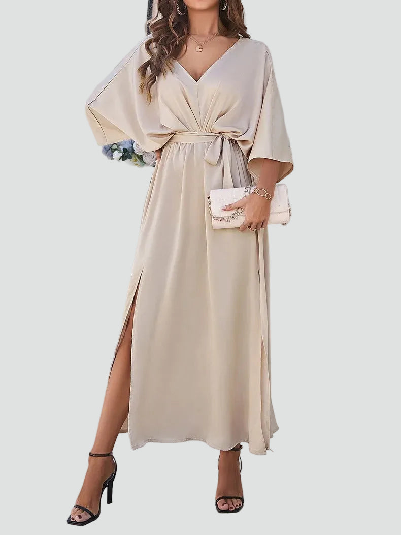 Elegant women's maxi wrap dress with belt for weddings