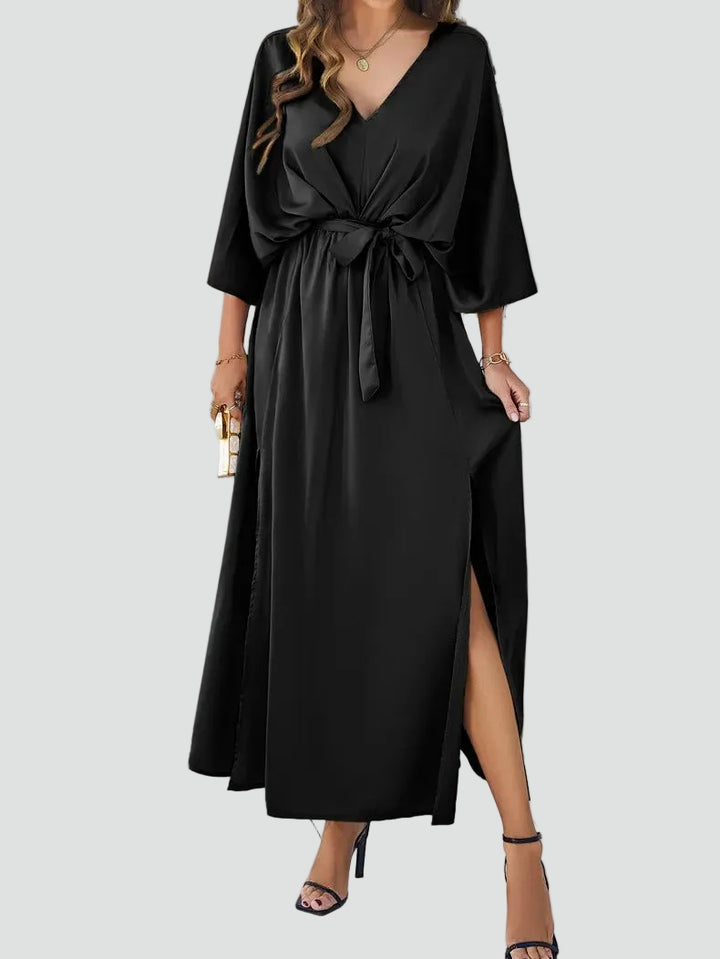 Elegant women's maxi wrap dress with belt for weddings