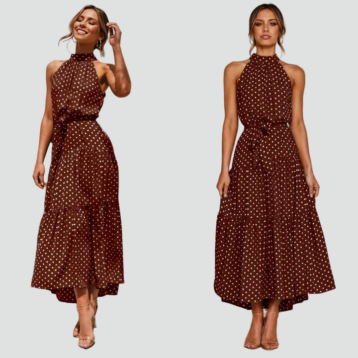 Women's sleeveless summer midi dress with polka dots