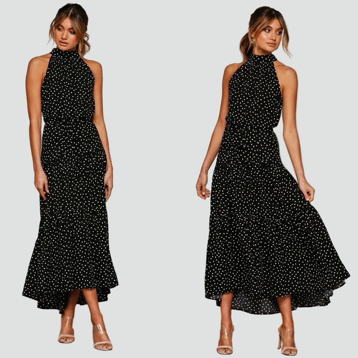 Women's sleeveless summer midi dress with polka dots