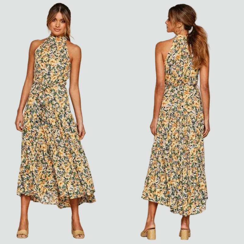 Women's sleeveless summer midi dress with polka dots