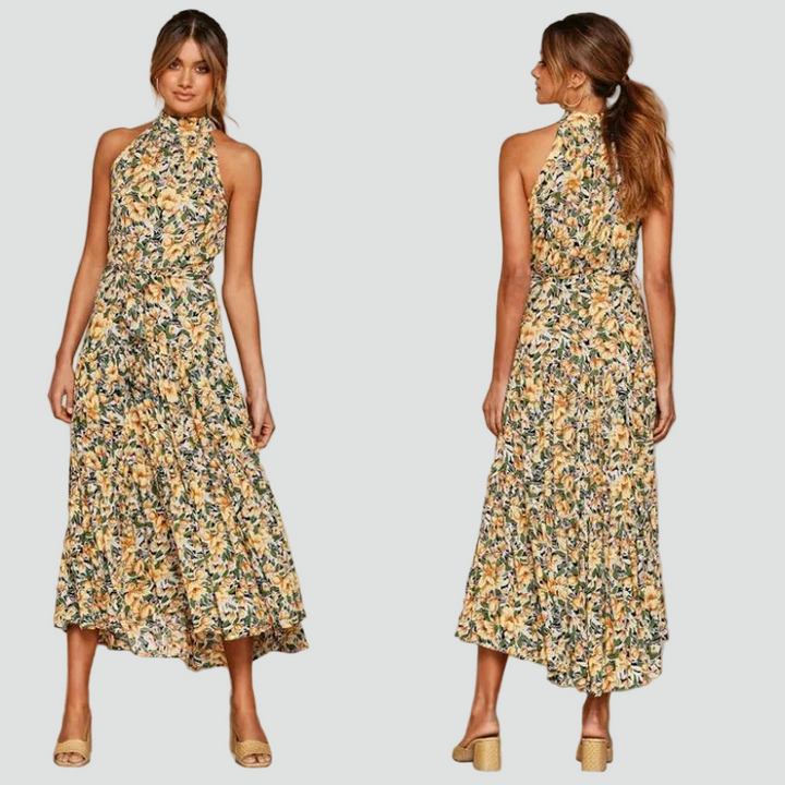 Women's sleeveless summer midi dress with polka dots