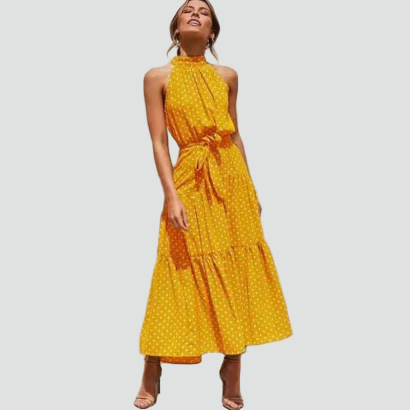 Women's sleeveless summer midi dress with polka dots