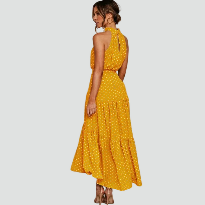 Women's sleeveless summer midi dress with polka dots