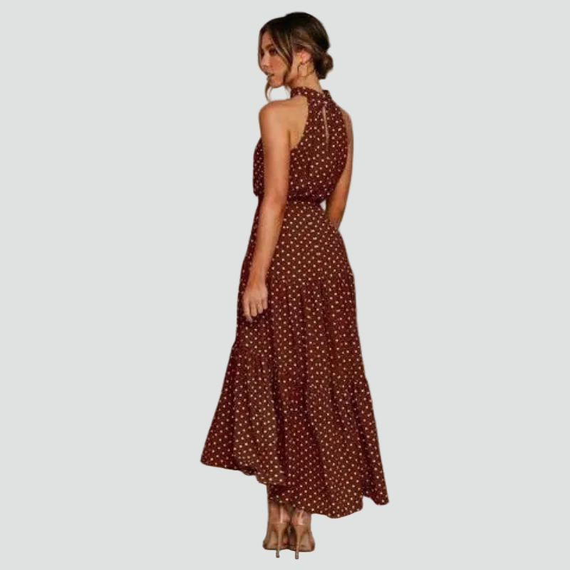 Women's sleeveless summer midi dress with polka dots