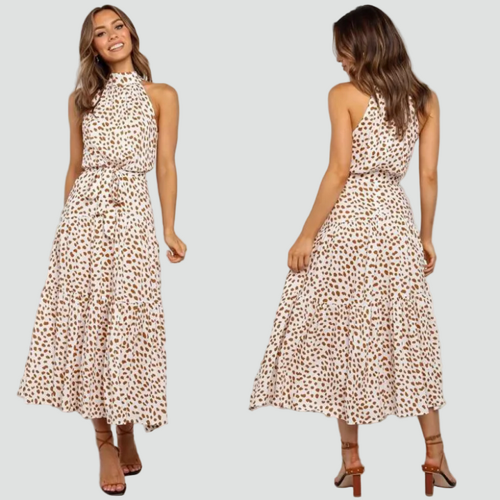 Women's sleeveless summer midi dress with polka dots