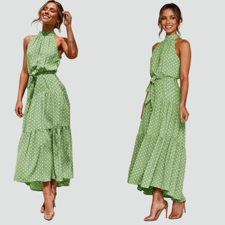 Women's sleeveless summer midi dress with polka dots