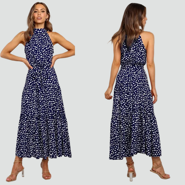 Women's sleeveless summer midi dress with polka dots