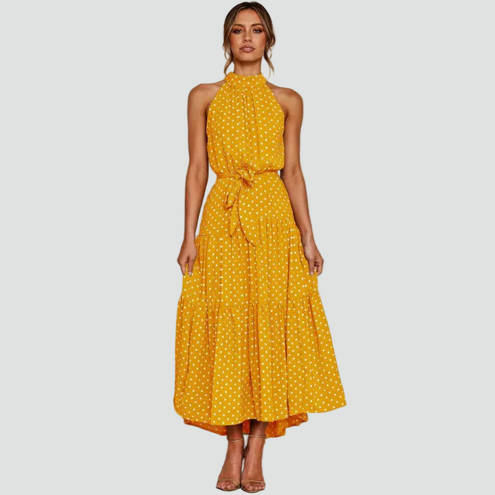 Women's sleeveless summer midi dress with polka dots