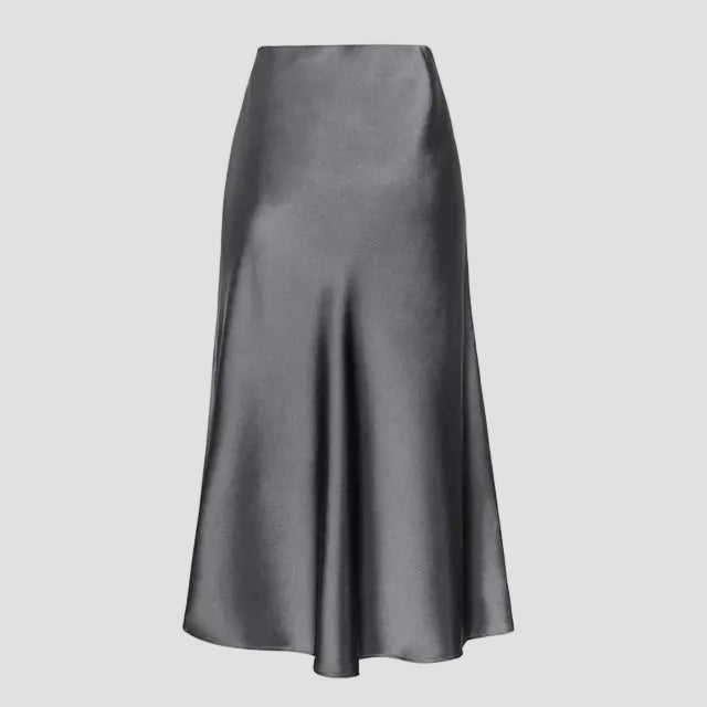Women's trapeze midi skirt with slit for special occasions
