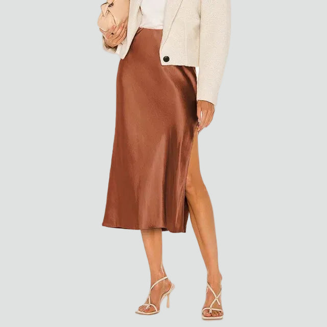 Women's trapeze midi skirt with slit for special occasions