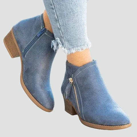 Bottines confortables pour femme à talon bloc avec fermeture éclair pour tous les jours