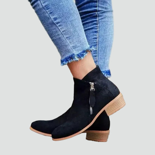 Bottines confortables pour femme à talon bloc avec fermeture éclair pour tous les jours