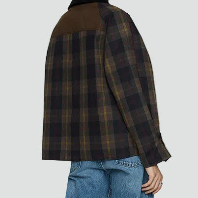 Damska bomberka w kratę z kołnierzem i kieszeniami