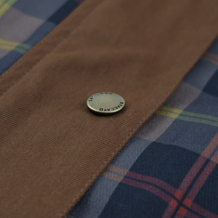 Damska bomberka w kratę z kołnierzem i kieszeniami