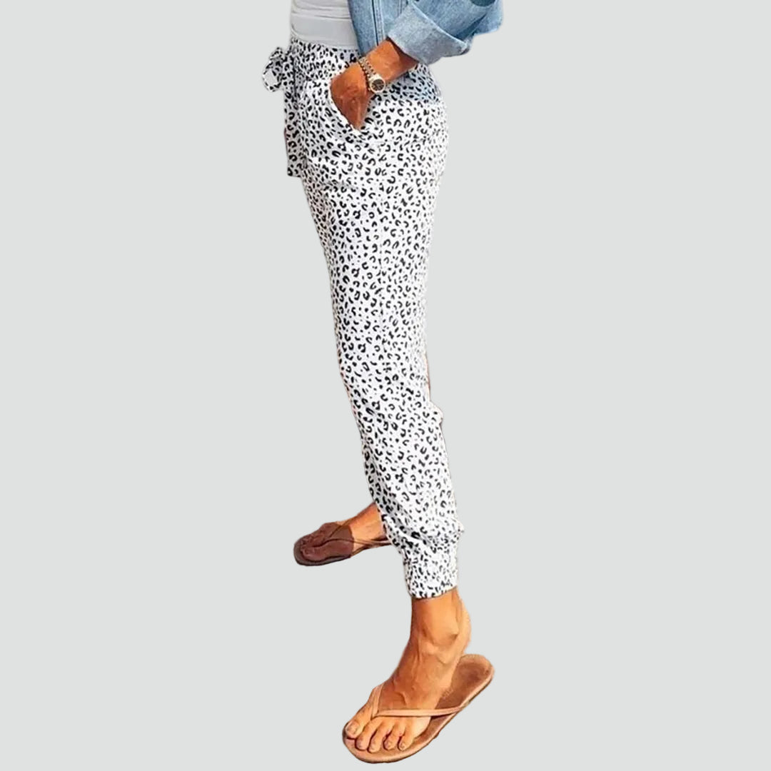 Lightweight leopard print jogger pants with a drawstring waist