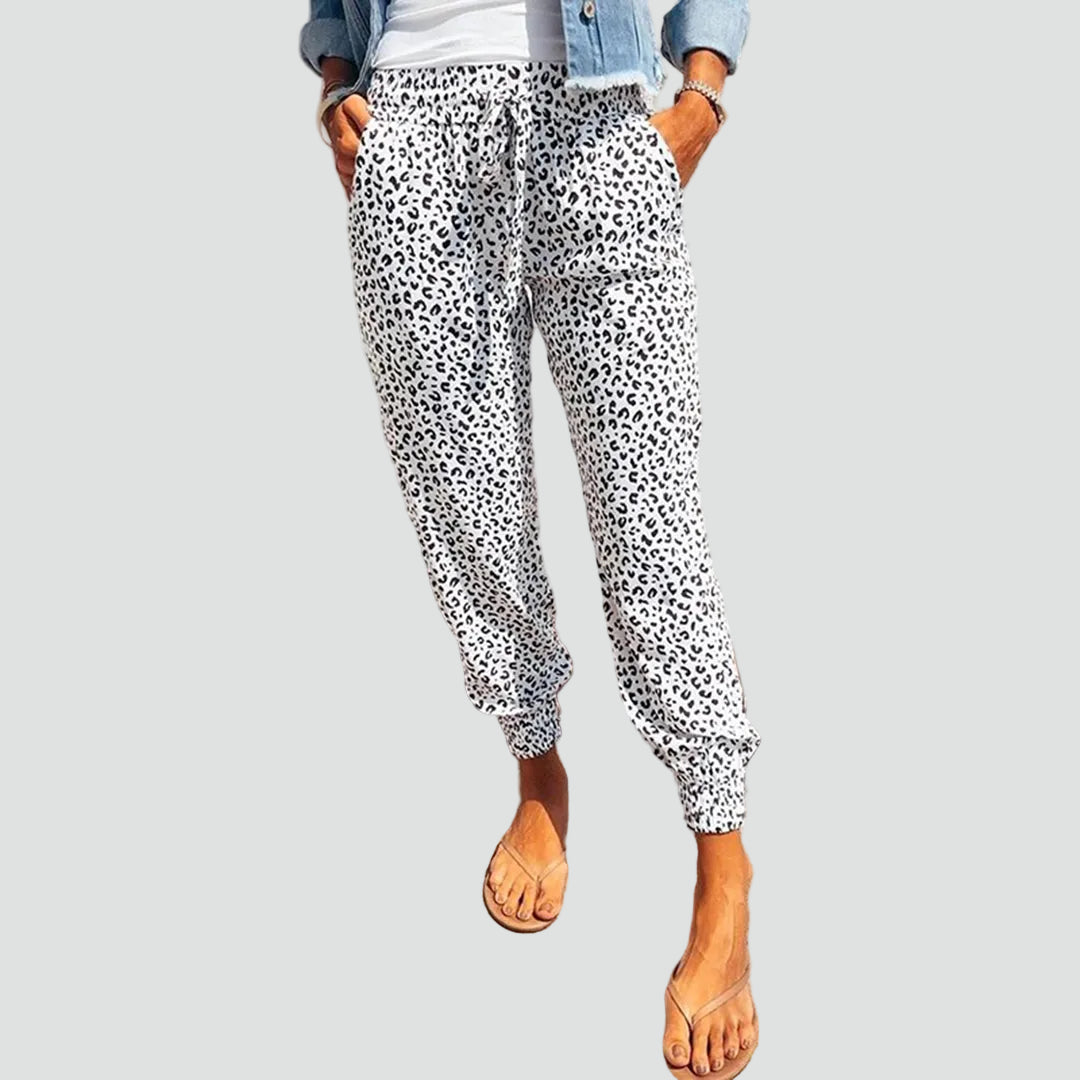 Lightweight leopard print jogger pants with a drawstring waist