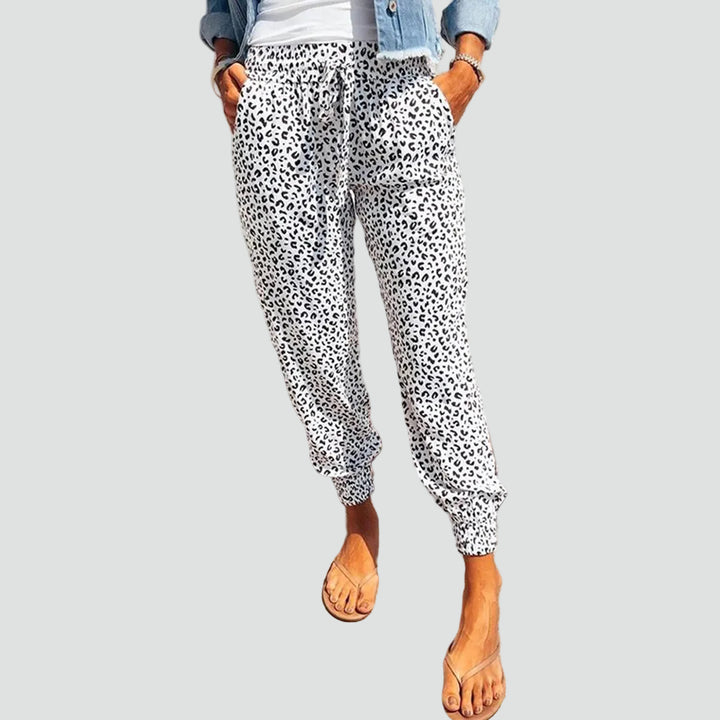 Lightweight leopard print jogger pants with a drawstring waist
