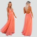 Coral maxi dress with straps and an open back