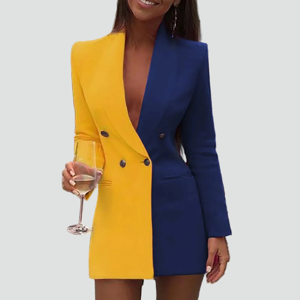 Dwukolorowa sukienka mini blazer na imprezę dopasowana elegancka