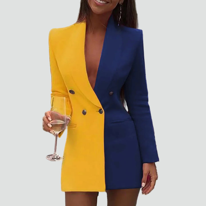 Dwukolorowa sukienka mini blazer na imprezę dopasowana elegancka
