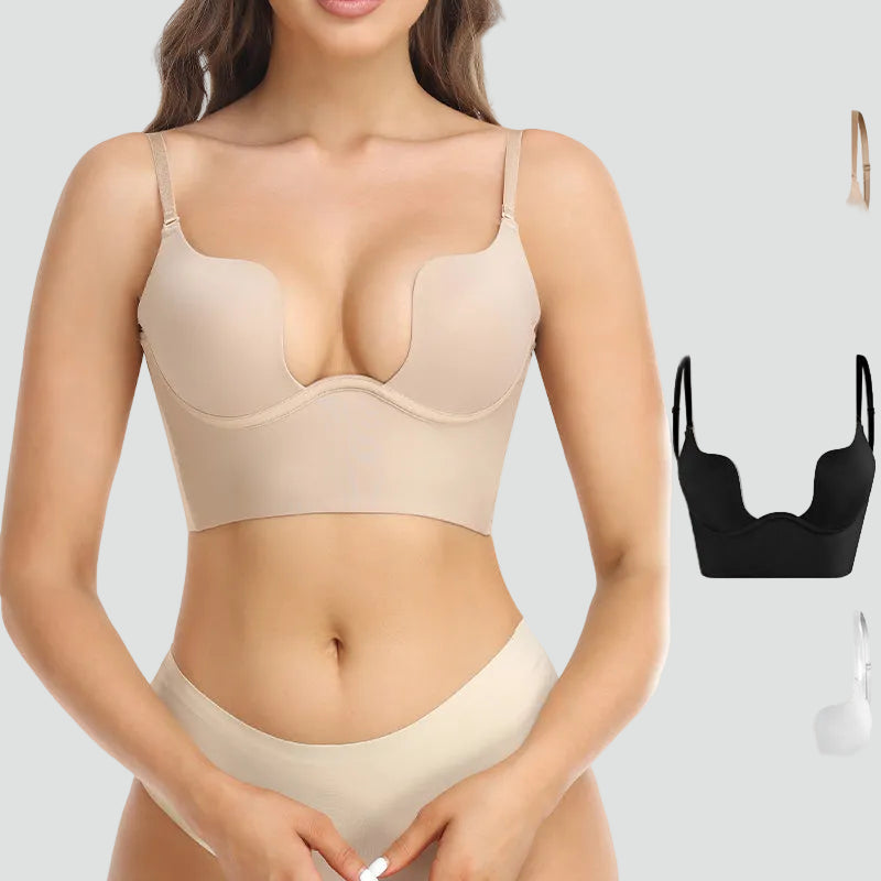 Damski biustonosz samonośny push up bez pleców z regulowanymi ramiączkami