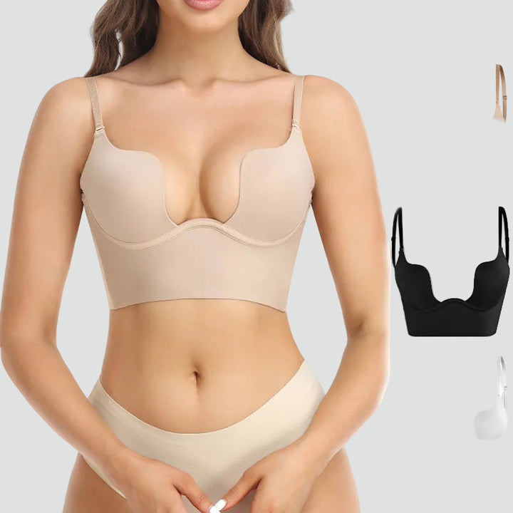 Damski biustonosz samonośny push up bez pleców z regulowanymi ramiączkami