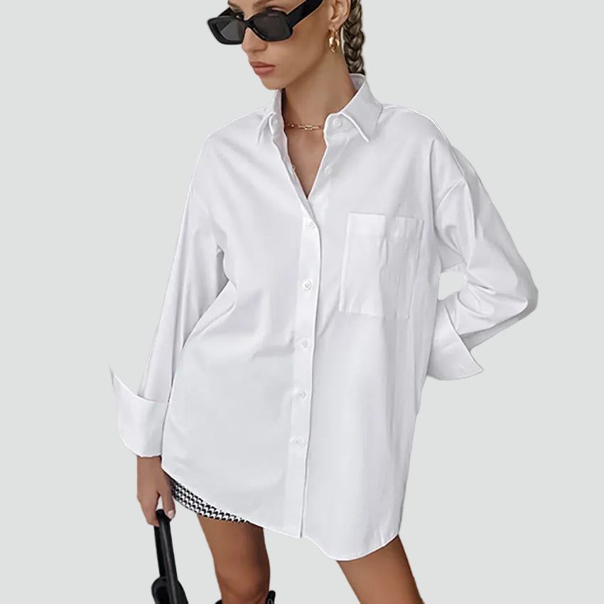 White cotton oversized shirt with a loose fit