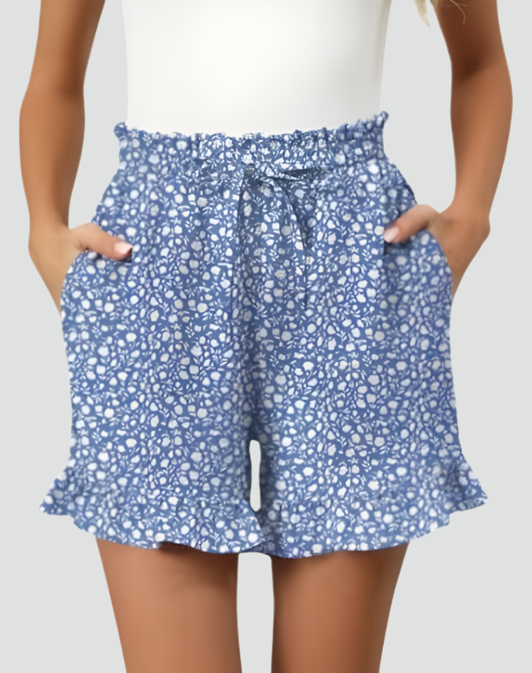 Comfortable summer shorts with ruffles and a waist tie