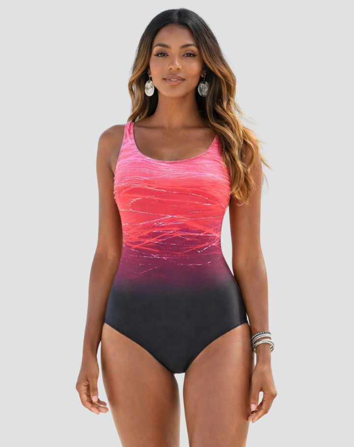 Slimming one-piece swimsuit with an open back