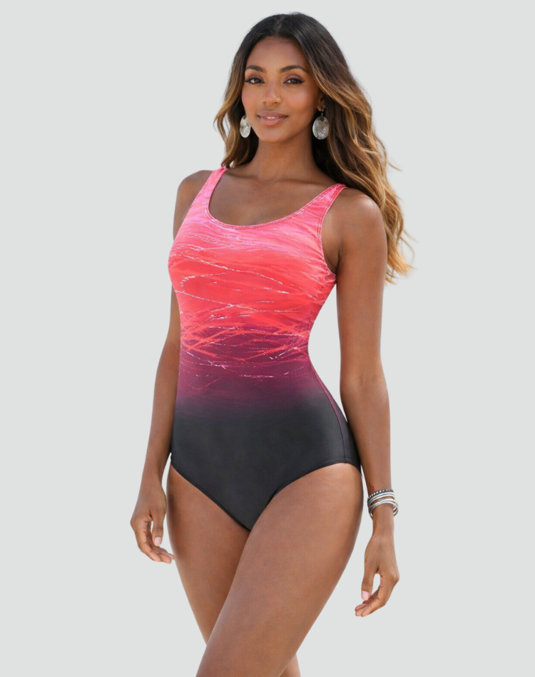 Slimming one-piece swimsuit with an open back
