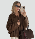 Veste aviateur en daim pour femme, coupe ample, à fermeture éclair