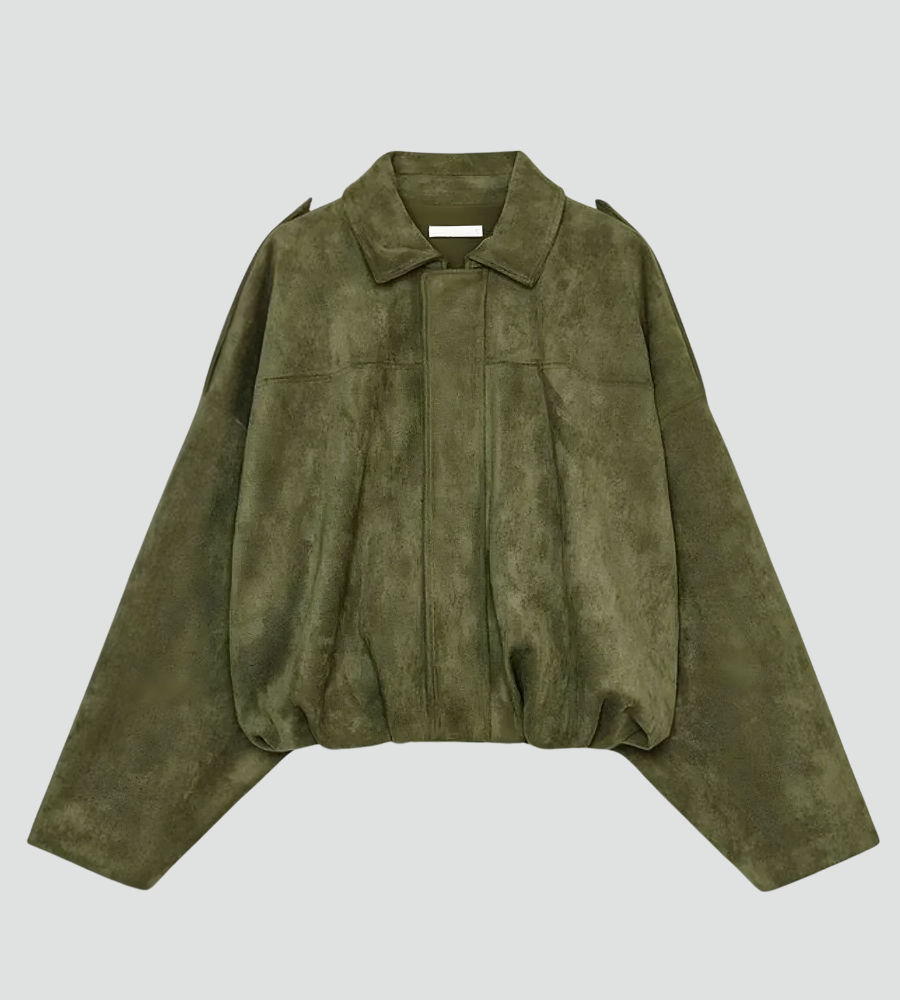 Zamszowa kurtka bomberka damska oversize na zamek