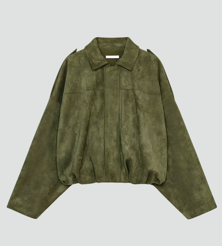 Zamszowa kurtka bomberka damska oversize na zamek