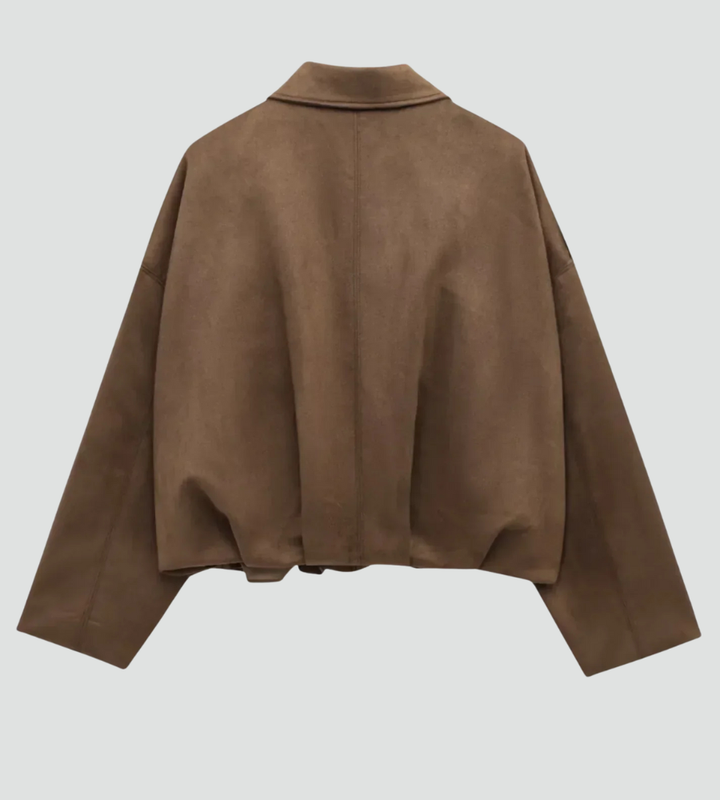 Zamszowa kurtka bomberka damska oversize na zamek