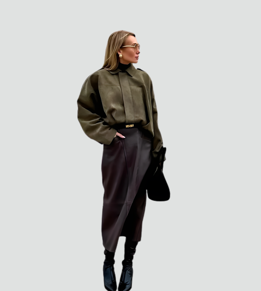 Zamszowa kurtka bomberka damska oversize na zamek