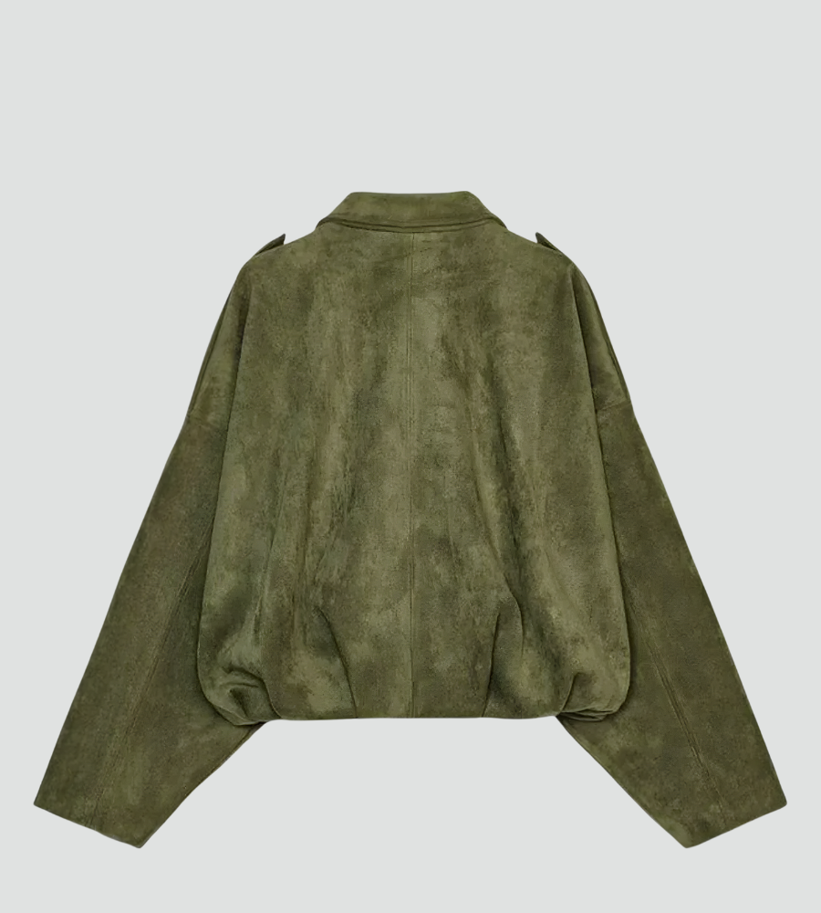 Zamszowa kurtka bomberka damska oversize na zamek